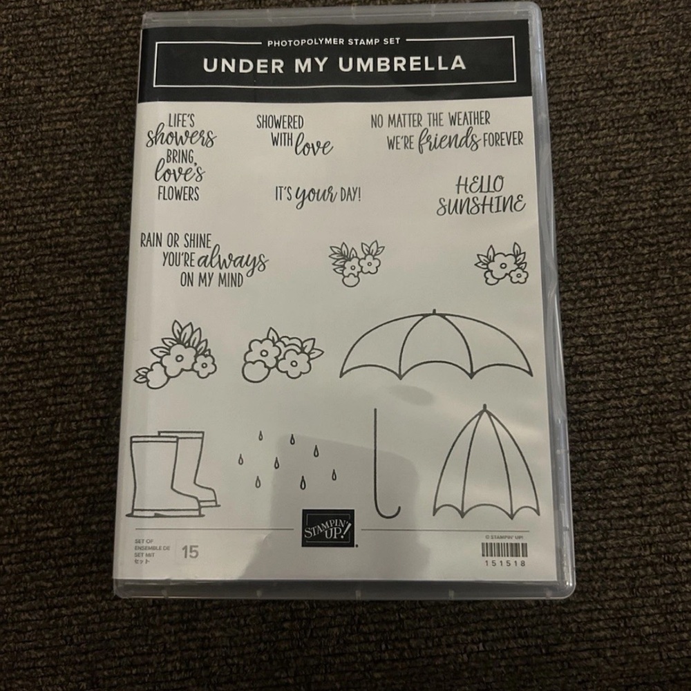 Stampin Up UNDER MY UMBRELLA Photopolymer Stamp Set 151518 Boots, Flowers, Rain